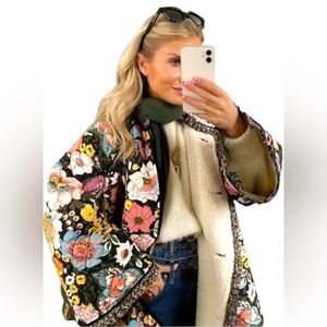 NWOT - Sherpa Lined Floral Boho Quilted Coat - Multicolor - XXL